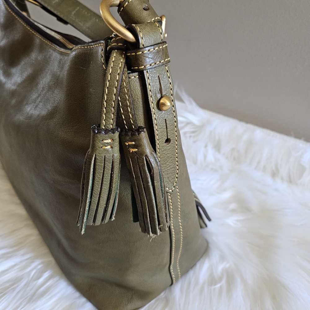 Dooney & Bourke Olive Green Leather Hobo with Tassel Detail - Picture 8 of 17